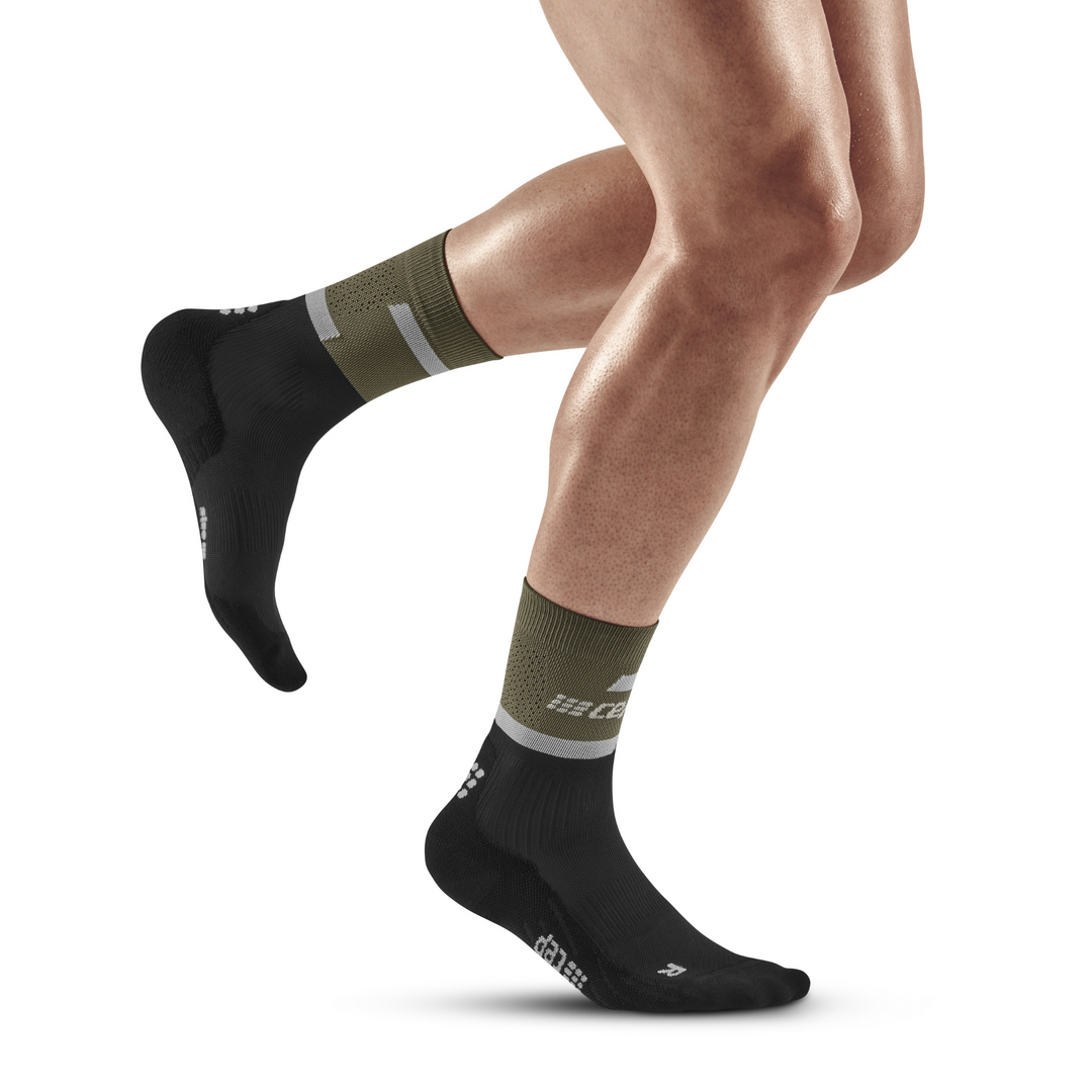 The run compression mi-coupe chaussettes 4.0, homme, olive