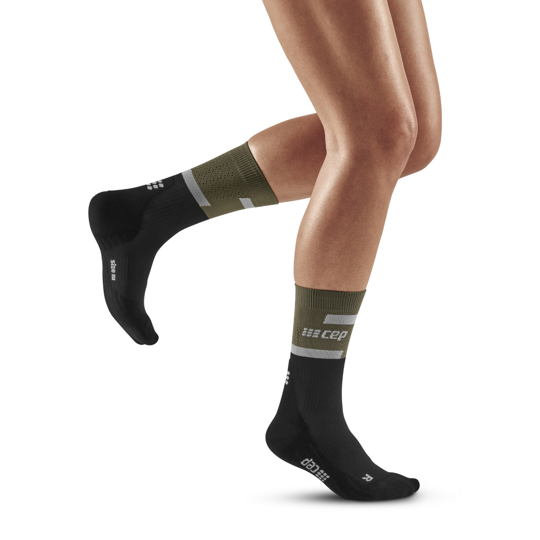 Løbe kompression mid cut sokker 4.0, kvinder, oliven/sort