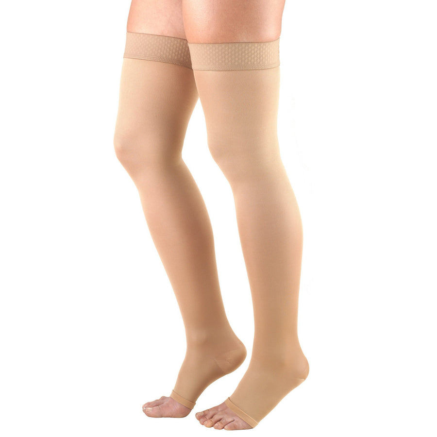 Truform Opaque - Medias hasta el muslo para mujer, 20-30 mmHg, punta abierta, color beige