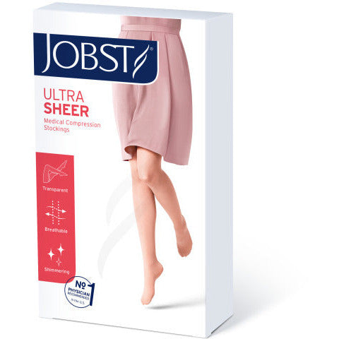 JOBST ® UltraSheer - Medias hasta el muslo de 15 a 20 mmHg para mujer con banda superior de silicona con encaje