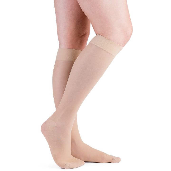 VenActive Bas de genou transparent haut de gamme pour femme 15-20 mmHg, naturel, principal