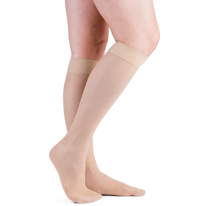 VenActive Medias hasta la rodilla transparentes premium para mujer, 15-20 mmHg, natural, principal