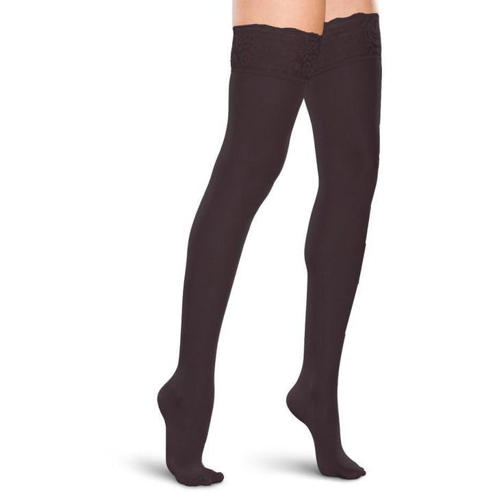 Therafirm Sheer Cuisse haute pour femme 15-20 mmHg avec bande supérieure en silicone et dentelle, noir