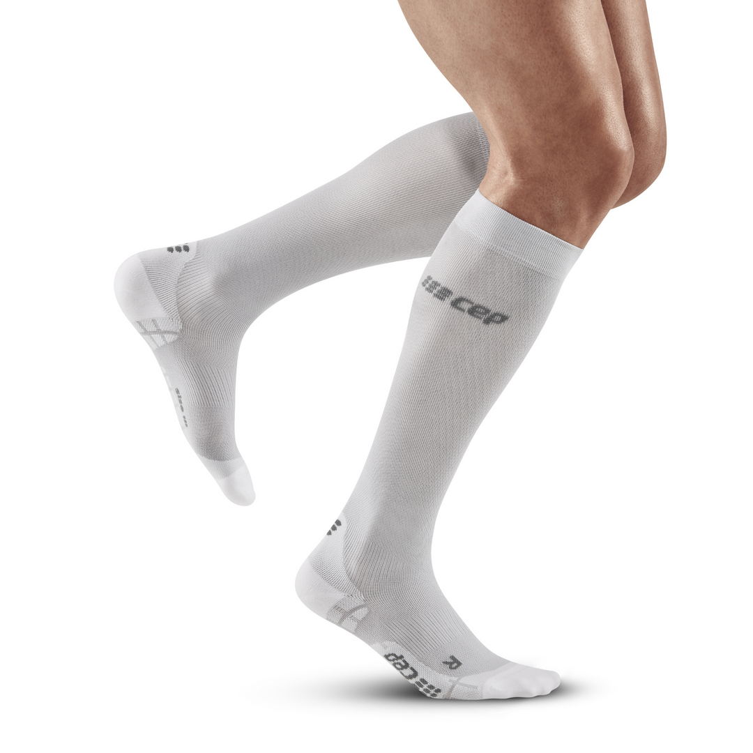Chaussettes de compression hautes ultralégères, hommes, carbone/blanc