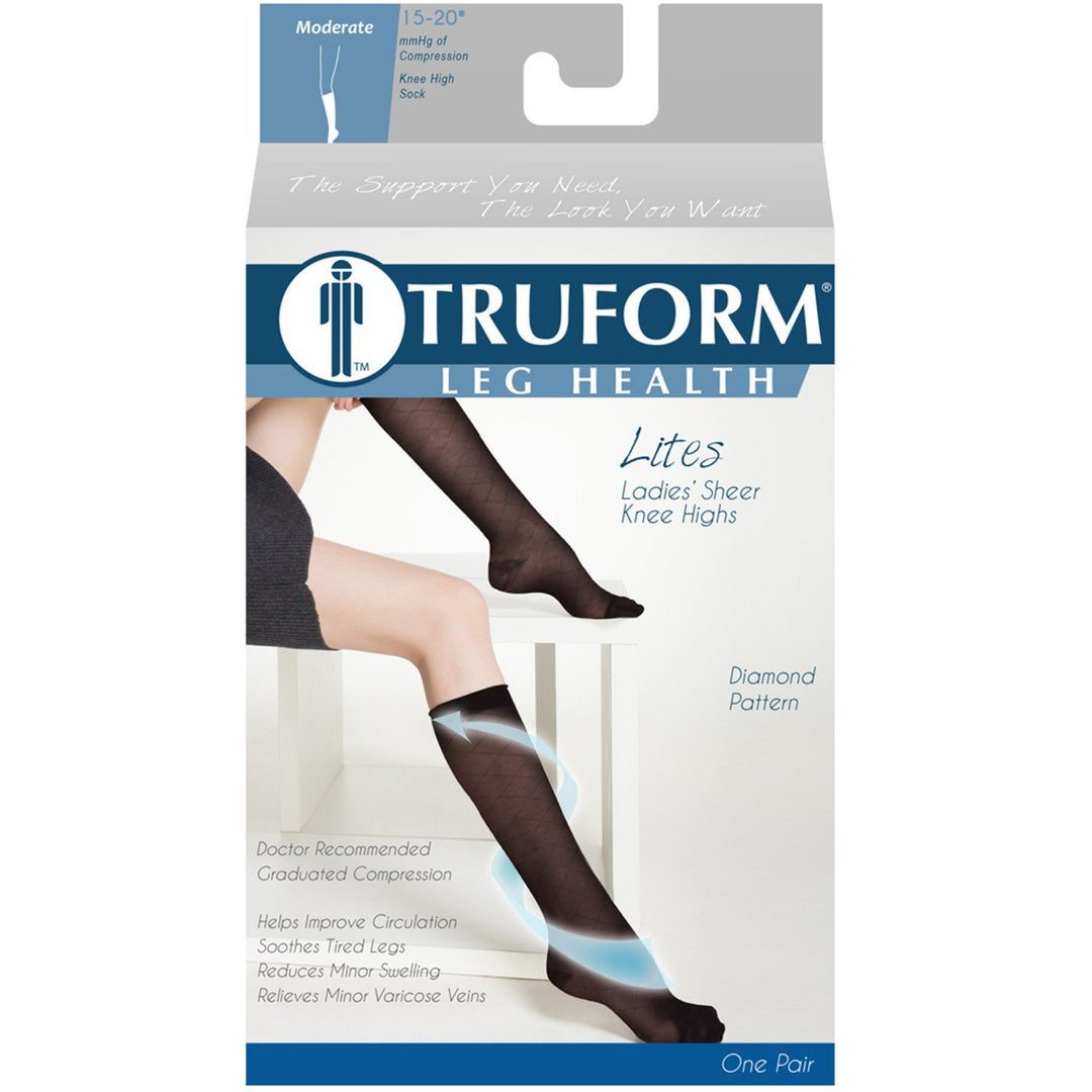 Truform Lites - Medias hasta la rodilla con diamantes de 15 a 20 mmHg para mujer