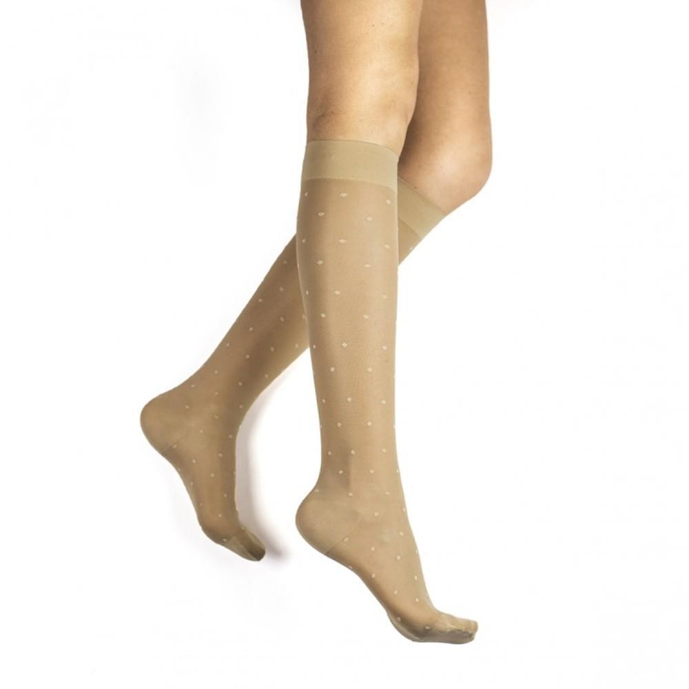 Rejuva Sheer Dot - Medias hasta la rodilla para mujer, 15-20 mmHg, color beige