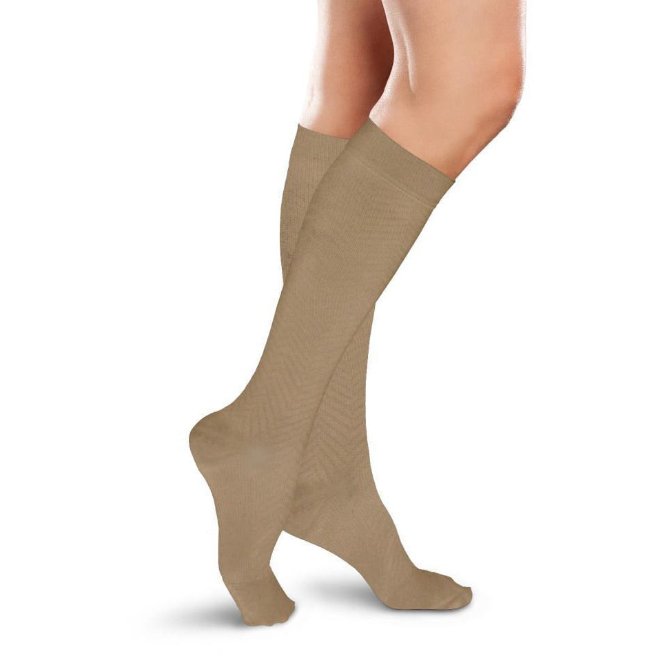 Therafirm Ease Opaque Genouillère haute à chevrons 15-20 mmHg pour femmes. Kaki