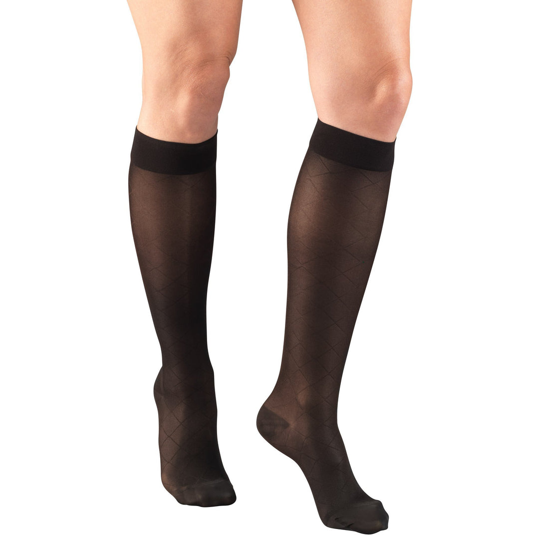 Truform Lites - Medias hasta la rodilla con diamantes de 15 a 20 mmHg para mujer, color negro