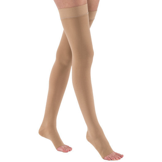 JOBST ® Relief Thigh High 30-40 mmHg com faixa superior de silicone, bico aberto, bege