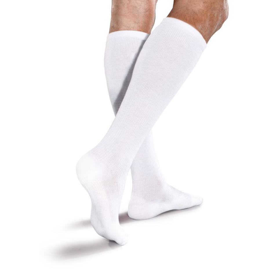 جوارب ضغط عالية للركبة مبطنة ومبطنة بقطر 20-30 مم زئبقي، باللون الأبيض