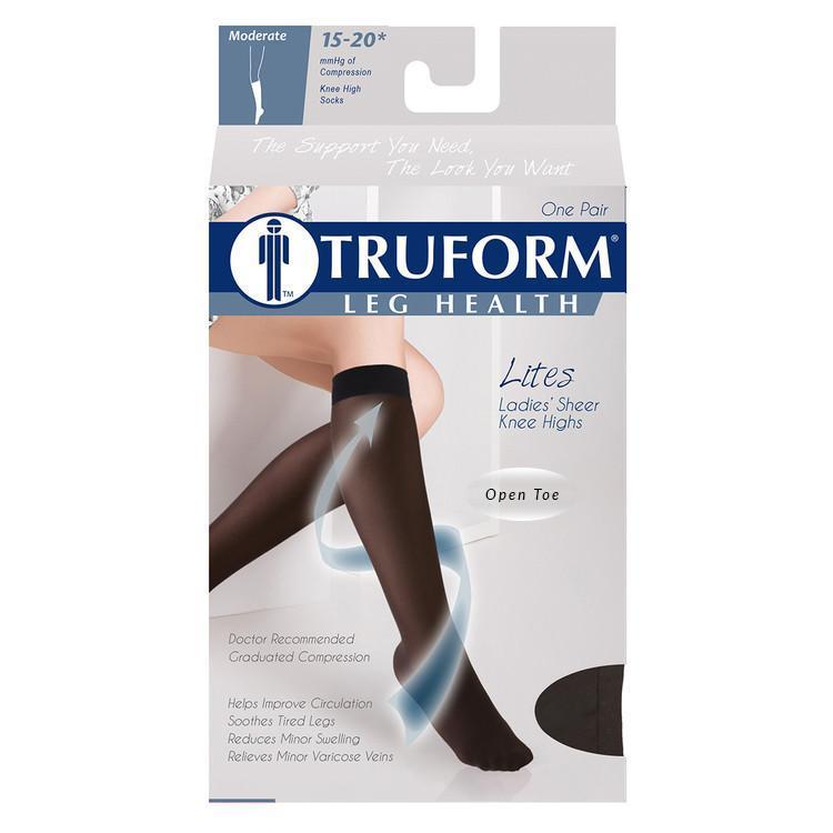 Truform Lites feminino com dedos abertos na altura do joelho 15-20 mmHg