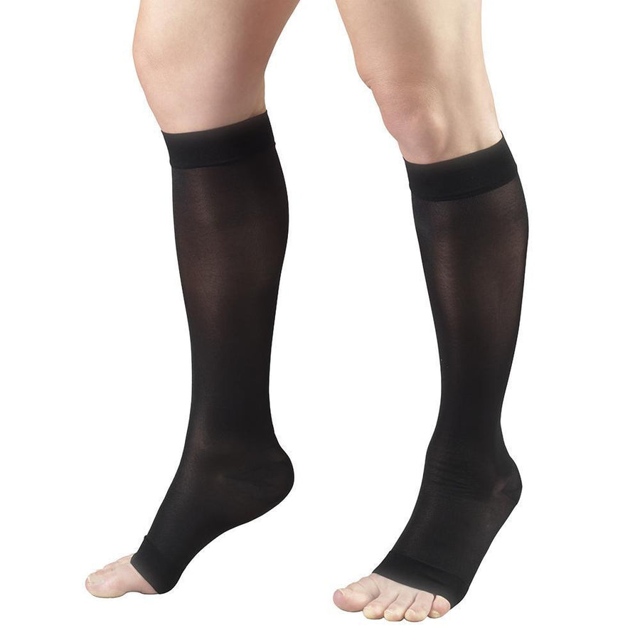 Truform Lites Botas hasta la rodilla con punta abierta para mujer, 15-20 mmHg, color negro