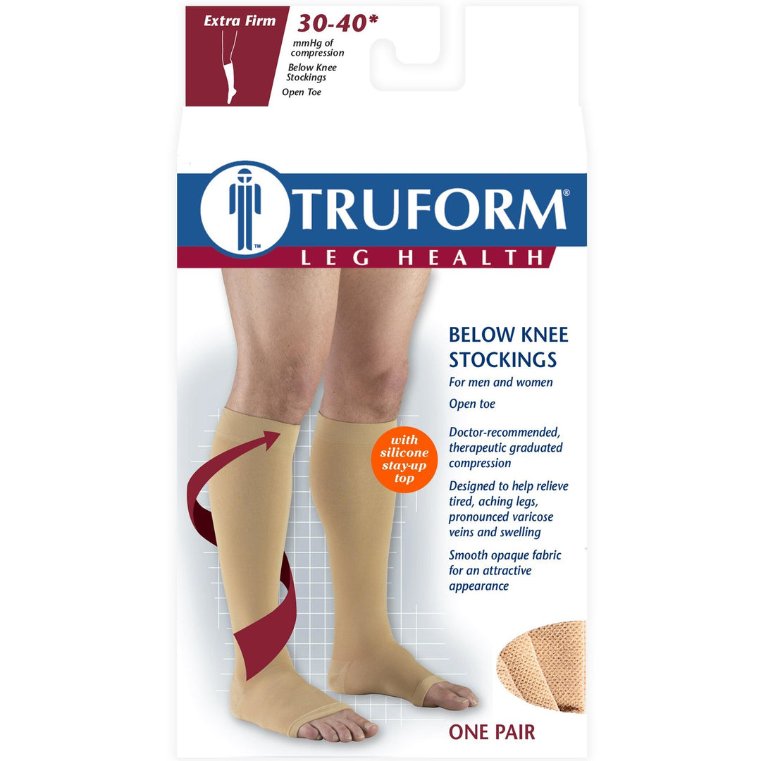 Truform 30-40 mmHg OPEN-TOE Knee High w/ Silicone Dot