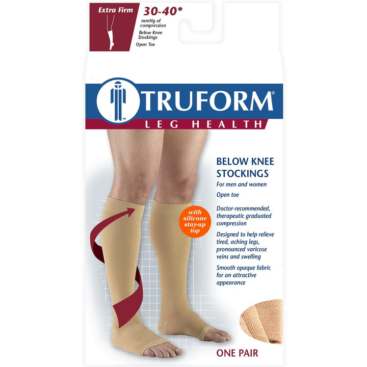 Truform 30-40 mmHg OPEN-TOE joelho alto com ponto de silicone